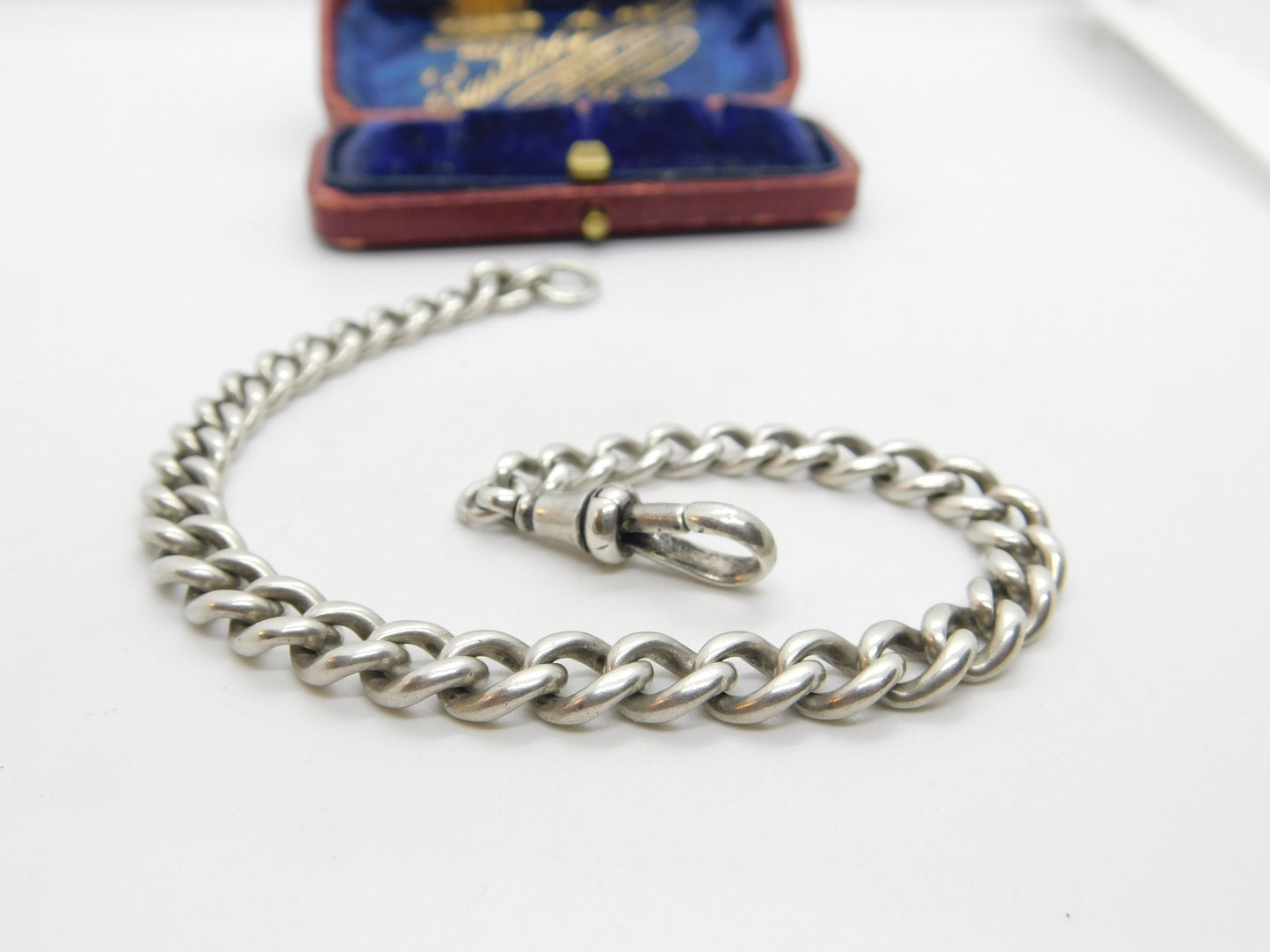 Victorian Sterling Silver Graduating Albert Watch Chain Curb Bracelet 1896