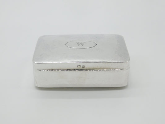 Arts & Crafts Planished Sterling Silver Box 'W' Initial Antique 1906 Edwardian