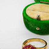 9ct Yellow Gold, Ruby & Diamond Floral Cluster Ring Vintage c1990 Birmingham