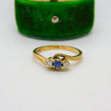 9ct Yellow Gold, Sapphire & Diamond Crossover Ring Vintage 1969 Birmingham