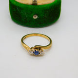 9ct Yellow Gold, Sapphire & Diamond Crossover Ring Vintage 1969 Birmingham