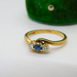 9ct Yellow Gold, Sapphire & Diamond Crossover Ring Vintage 1969 Birmingham