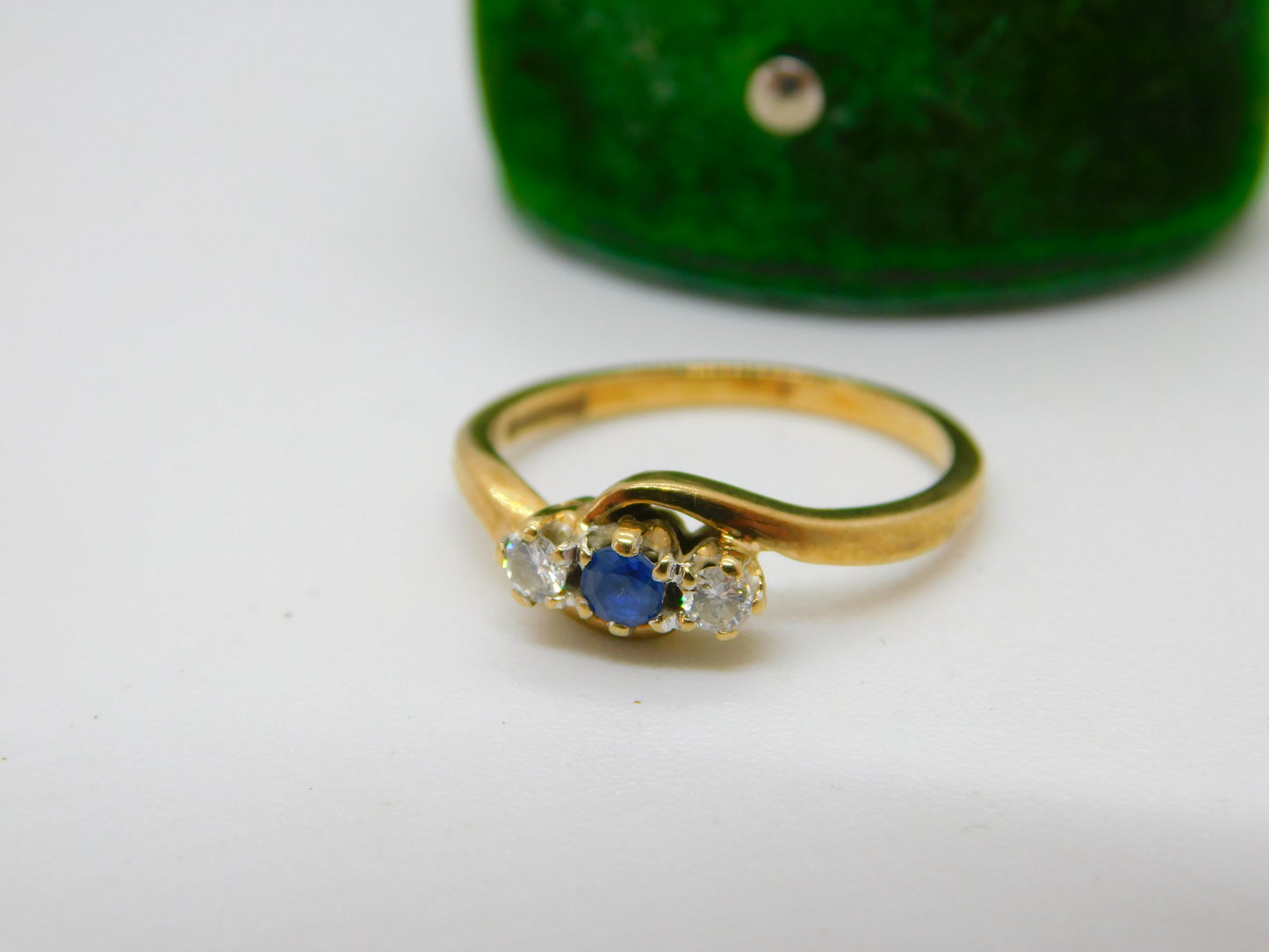 9ct Yellow Gold, Sapphire & Diamond Crossover Ring Vintage 1969 Birmingham