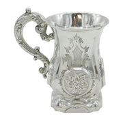 Victorian Sterling Silver Floral Pattern Christening Mug Antique 1864 Birmingham
