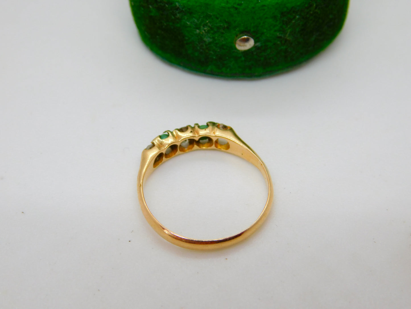 Victorian 15ct Gold, 0.25ct Diamond & Turquoise Boat Ring Antique 1876 Birmingham