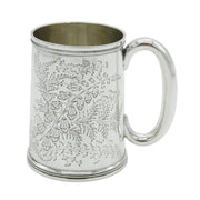 Victorian Sterling Silver Floral Pattern Christening Mug Antique 1890 London