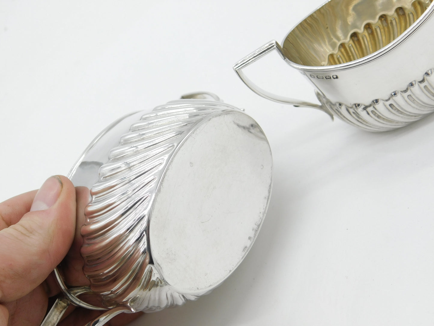 Victorian Sterling Silver Scroll Pattern Sugar Bowl & Cream Jug 1889 Sheffield