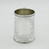 Victorian Sterling Silver Floral Pattern Christening Mug Antique 1890 London