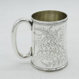 Victorian Sterling Silver Floral Pattern Christening Mug Antique 1890 London