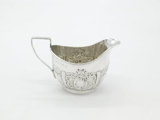 Edwardian Sterling Silver Floral Repousse Cream Jug Antique 1904 Birmingham