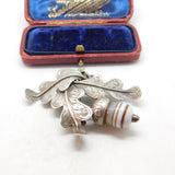 Scottish Victorian Sterling Silver Oak Leaf & Banded Agate Acorn Brooch c1860