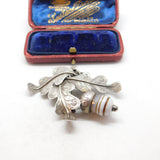 Scottish Victorian Sterling Silver Oak Leaf & Banded Agate Acorn Brooch c1860