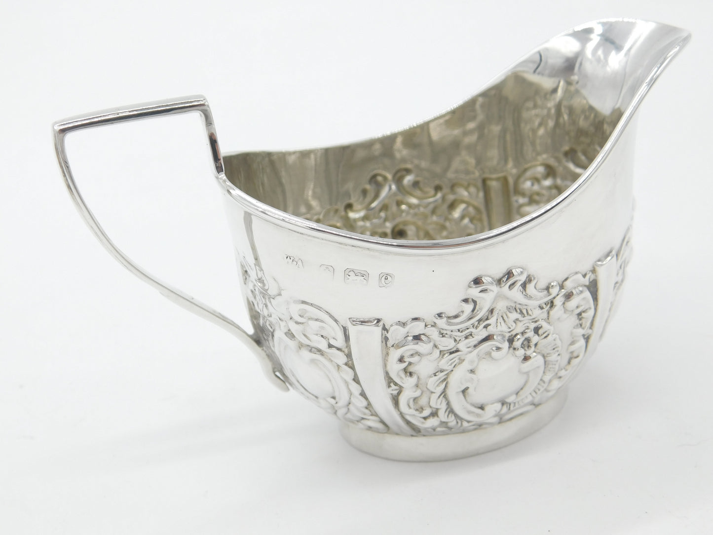 Edwardian Sterling Silver Floral Repousse Cream Jug Antique 1904 Birmingham