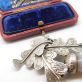 Scottish Victorian Sterling Silver Oak Leaf & Banded Agate Acorn Brooch c1860