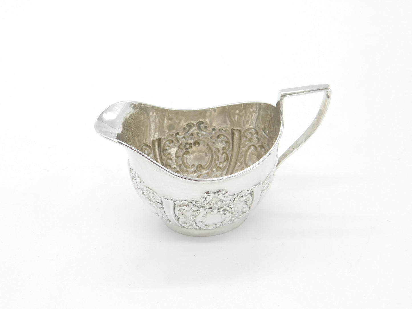 Edwardian Sterling Silver Floral Repousse Cream Jug Antique 1904 Birmingham