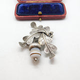 Scottish Victorian Sterling Silver Oak Leaf & Banded Agate Acorn Brooch c1860