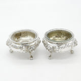 Pair of Victorian Sterling Silver Lion Mask Salt Cellars 1862 London Antique