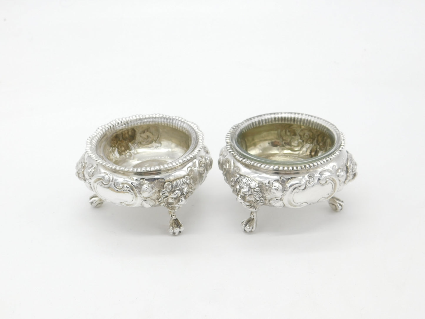 Pair of Victorian Sterling Silver Lion Mask Salt Cellars 1862 London Antique