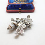 Scottish Victorian Sterling Silver Oak Leaf & Banded Agate Acorn Brooch c1860