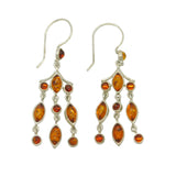 Sterling Silver Baltic Amber Set Dangling Hook Earrings Vintage c1970