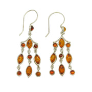 Sterling Silver Baltic Amber Set Dangling Hook Earrings Vintage c1970