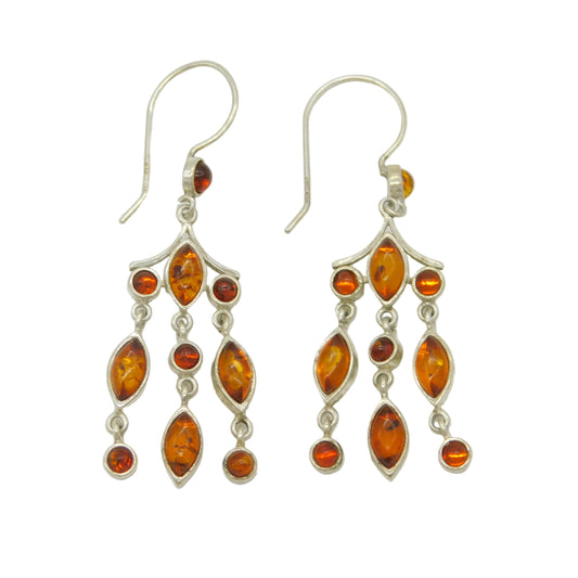 Sterling Silver Baltic Amber Set Dangling Hook Earrings Vintage c1970