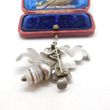 Scottish Victorian Sterling Silver Oak Leaf & Banded Agate Acorn Brooch c1860