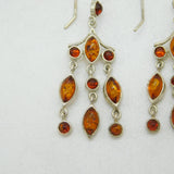 Sterling Silver Baltic Amber Set Dangling Hook Earrings Vintage c1970