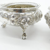 Pair of Victorian Sterling Silver Lion Mask Salt Cellars 1862 London Antique