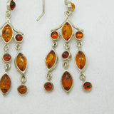 Sterling Silver Baltic Amber Set Dangling Hook Earrings Vintage c1970
