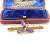 Edwardian 9ct Gold, Amethyst & Pearl Set Shamrock Brooch Antique c1910