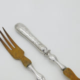 Victorian Pair Of French Sterling Silver & Olive Wood Salad Servers Antique 1890
