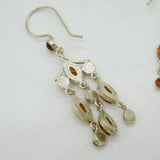Sterling Silver Baltic Amber Set Dangling Hook Earrings Vintage c1970