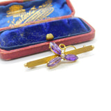 Edwardian 9ct Gold, Amethyst & Pearl Set Shamrock Brooch Antique c1910