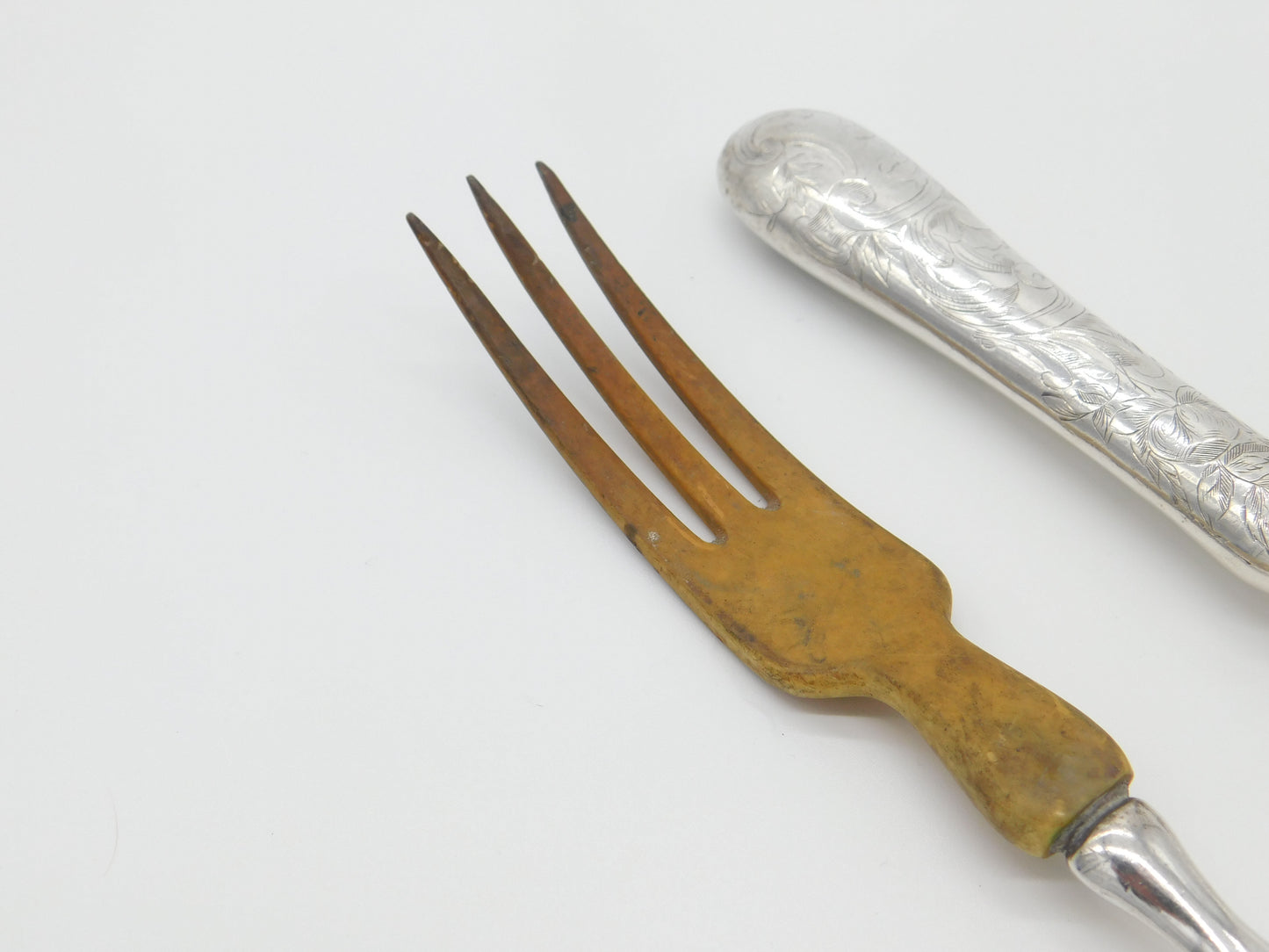 Victorian Pair Of French Sterling Silver & Olive Wood Salad Servers Antique 1890