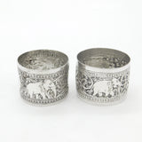Pair of Victorian Indian Sterling Silver Napkin Rings Elephant Floral Patterns