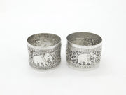 Pair of Victorian Indian Sterling Silver Napkin Rings Elephant Floral Patterns