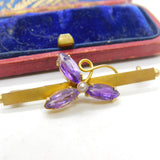 Edwardian 9ct Gold, Amethyst & Pearl Set Shamrock Brooch Antique c1910