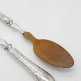 Victorian Pair Of French Sterling Silver & Olive Wood Salad Servers Antique 1890