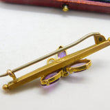 Edwardian 9ct Gold, Amethyst & Pearl Set Shamrock Brooch Antique c1910