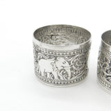 Pair of Victorian Indian Sterling Silver Napkin Rings Elephant Floral Patterns