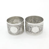 Pair of Victorian Indian Sterling Silver Napkin Rings Elephant Floral Patterns