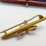Edwardian 9ct Gold, Amethyst & Pearl Set Shamrock Brooch Antique c1910