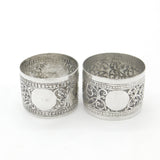 Pair of Victorian Indian Sterling Silver Napkin Rings Elephant Floral Patterns