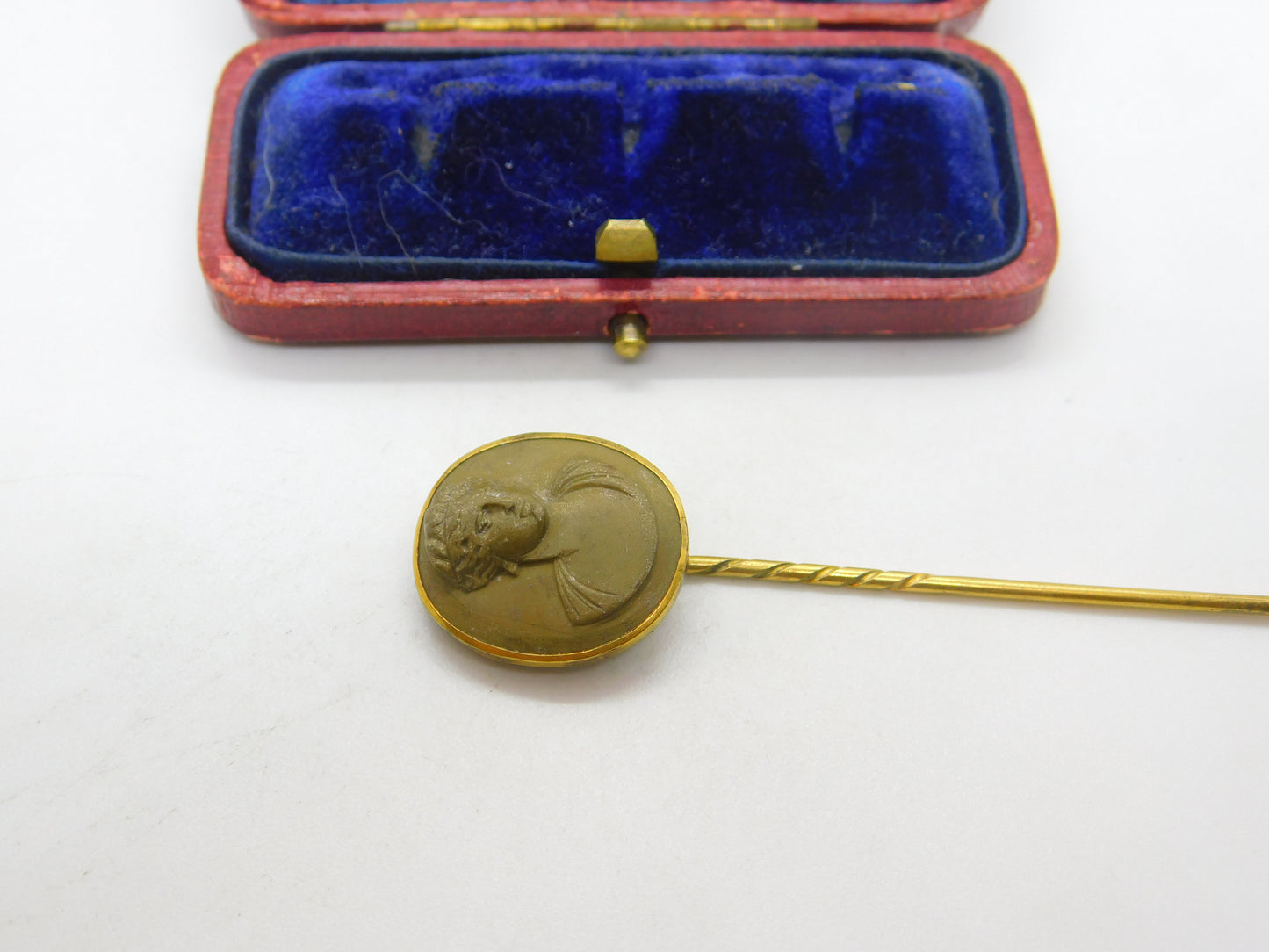 Grand Tour Yellow Metal & Carved Lava Classical Stick Pin c1830 Antique