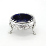 Victorian Sterling Silver Floral Pattern Blue Lined Salt Cellar 1858 London