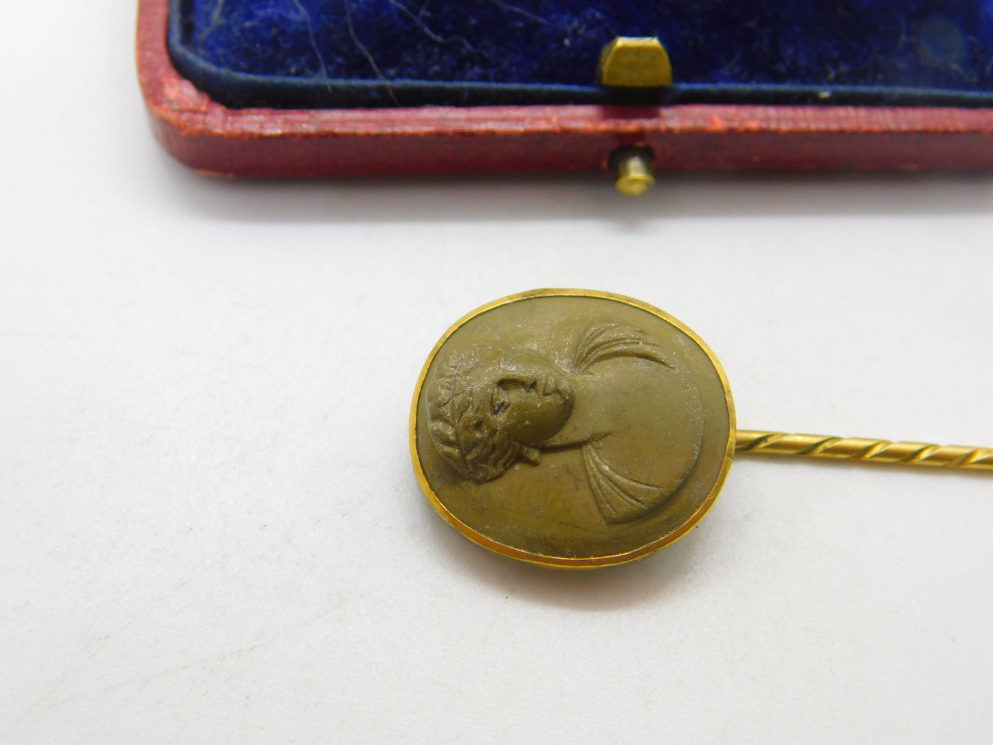 Grand Tour Yellow Metal & Carved Lava Classical Stick Pin c1830 Antique