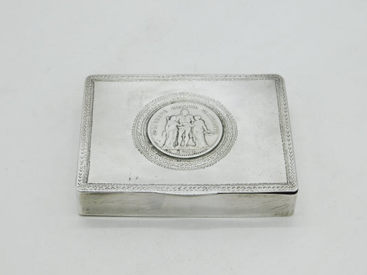 19th Century French .950 Silver Coin Set Trinket Box Antique 1875