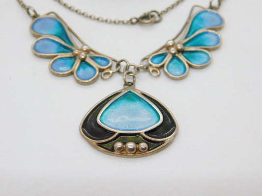 Pat Cheney Scottish Sterling Silver Art Nouveau Style Enamel Necklace Vintage