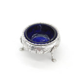 Victorian Sterling Silver Floral Pattern Blue Lined Salt Cellar 1858 London